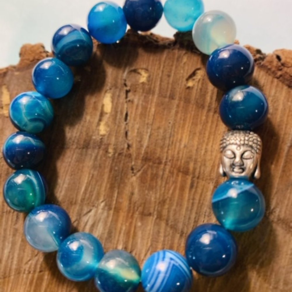 Blue Agate Buddha Stone Bracelet